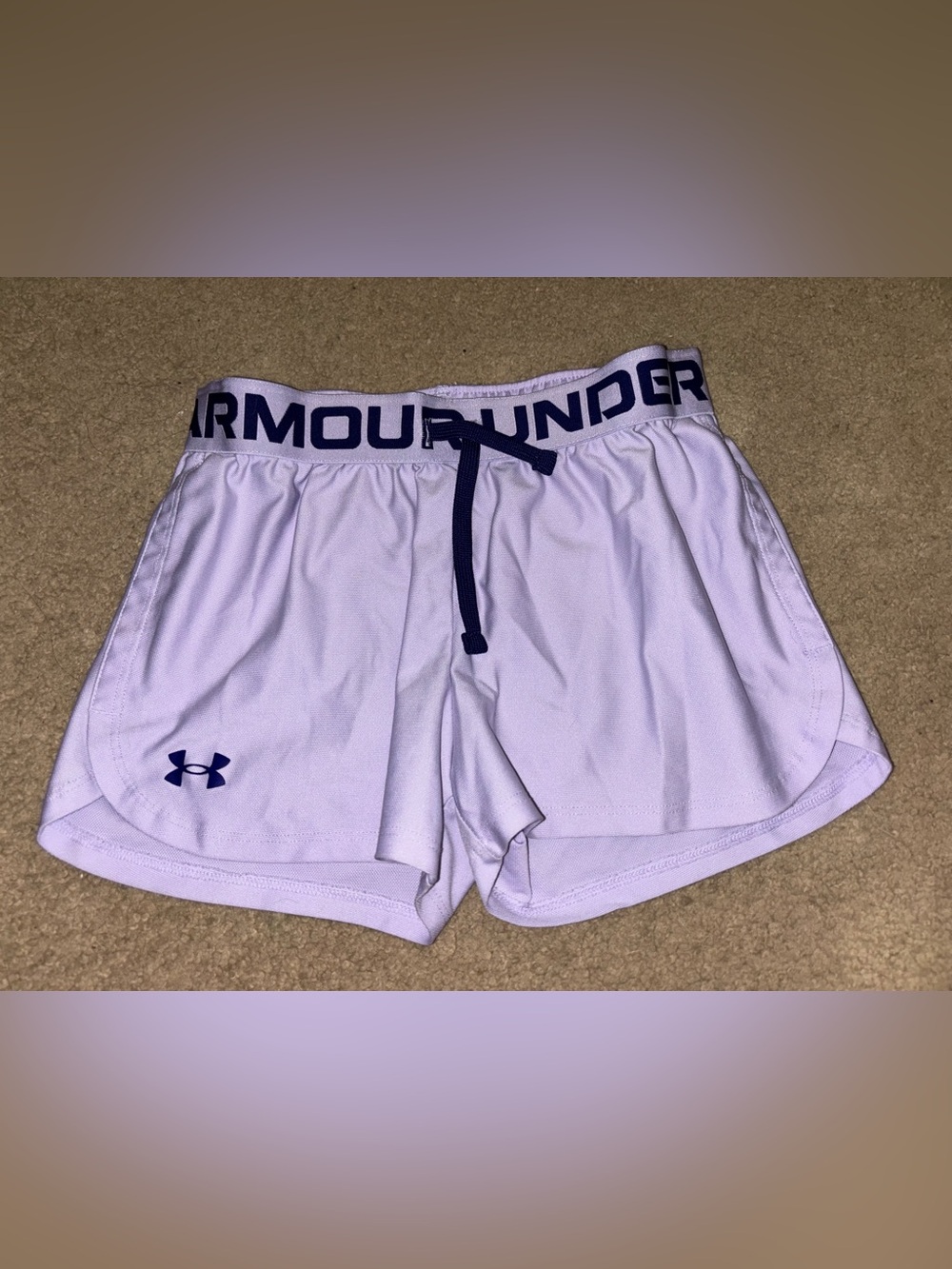 Under Armour Men's Light Lavender Athletic Shorts with Navy Accents